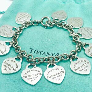 RARE Tiffany & Co. Return to Tiffany Multi Hearts Silver Charm Bracelet 7"